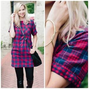 Madewell Women's Red Short-sleeve In Edina Plaid‎ Dress Size XS NEW